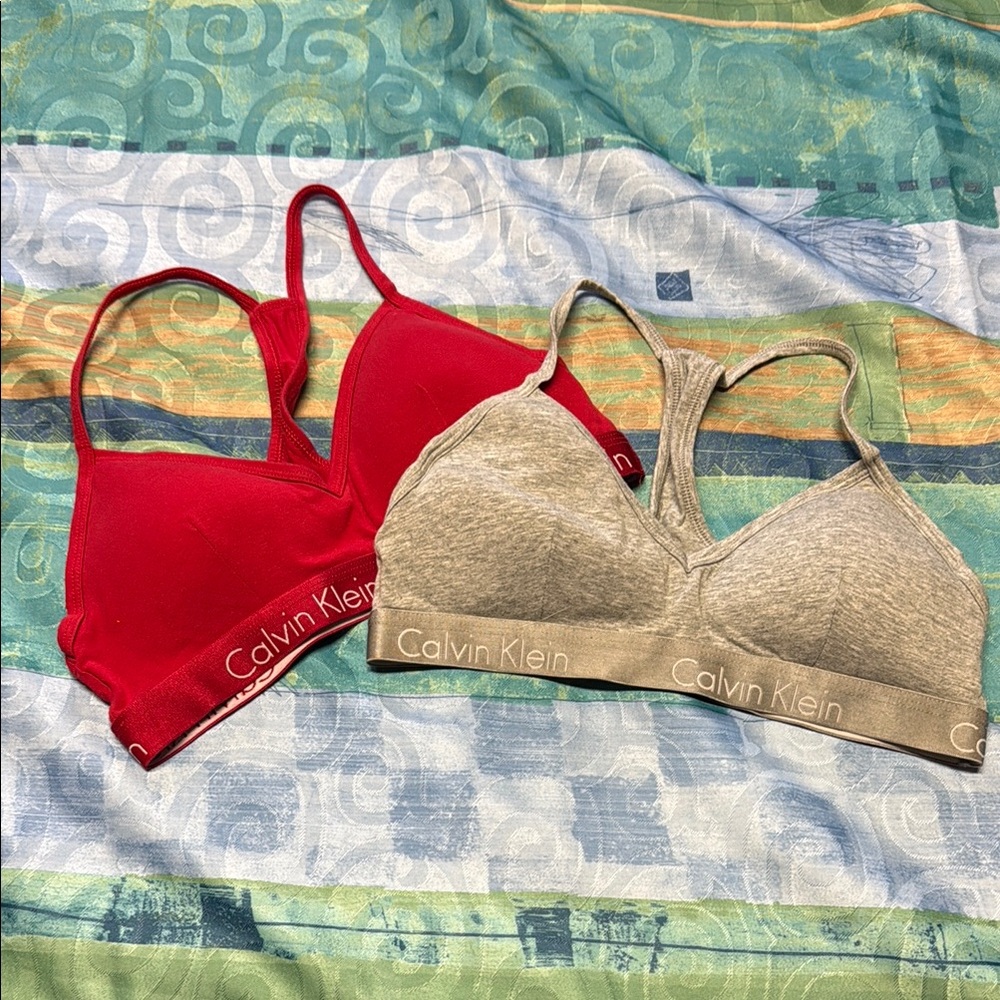 Calvin Klein Red and Gray Bra Set